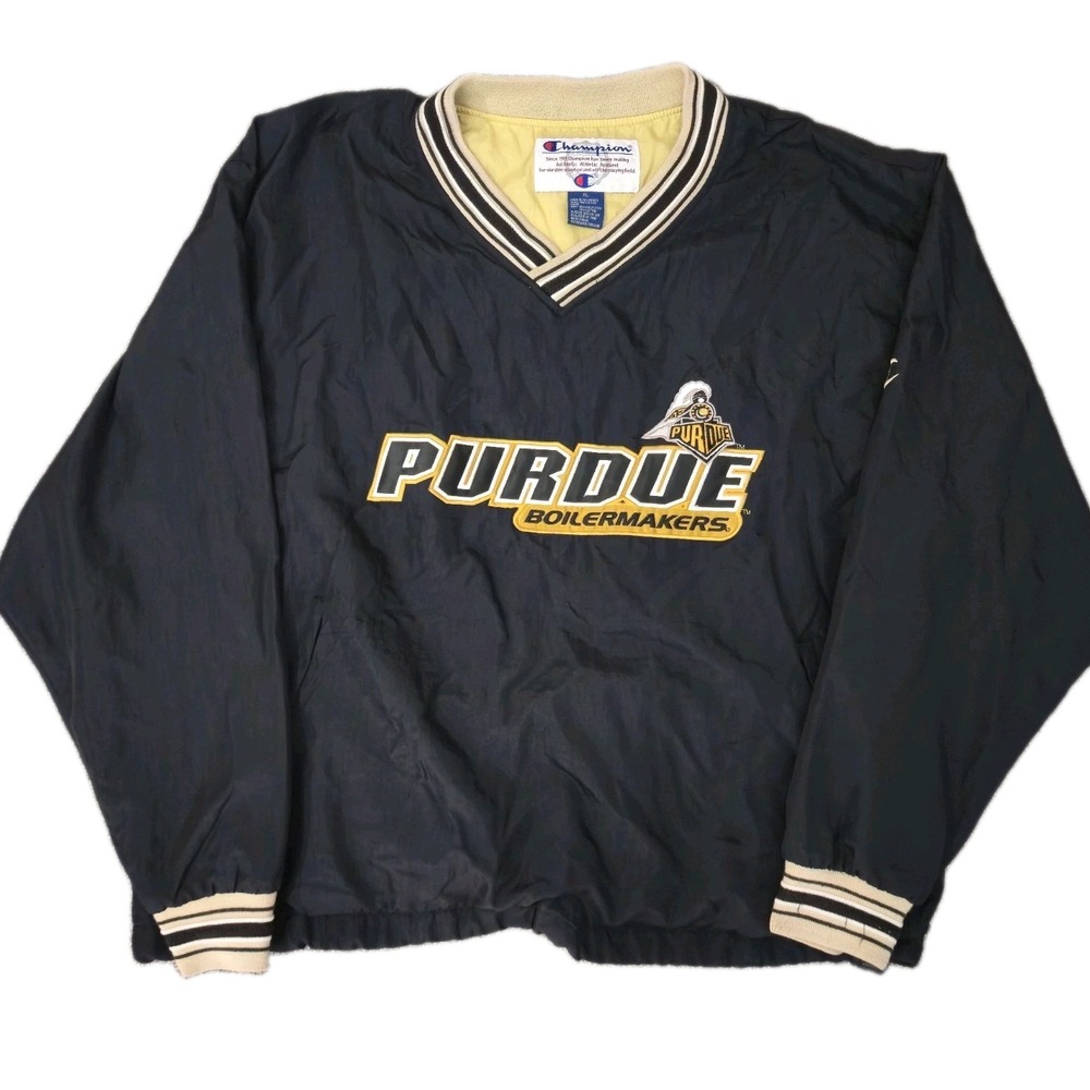 Vtg Champion Purdue Boilermakers Pullover Jacket Windbreaker V Neck NCAA Mens XL
